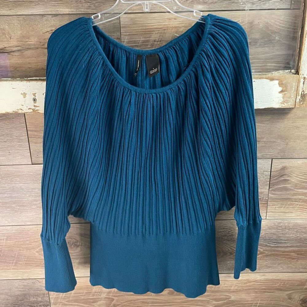 New Directions Women’s Ribbed Knit Sweater Size Large Teal Blue Long Pullover - Picture 3 of 7
